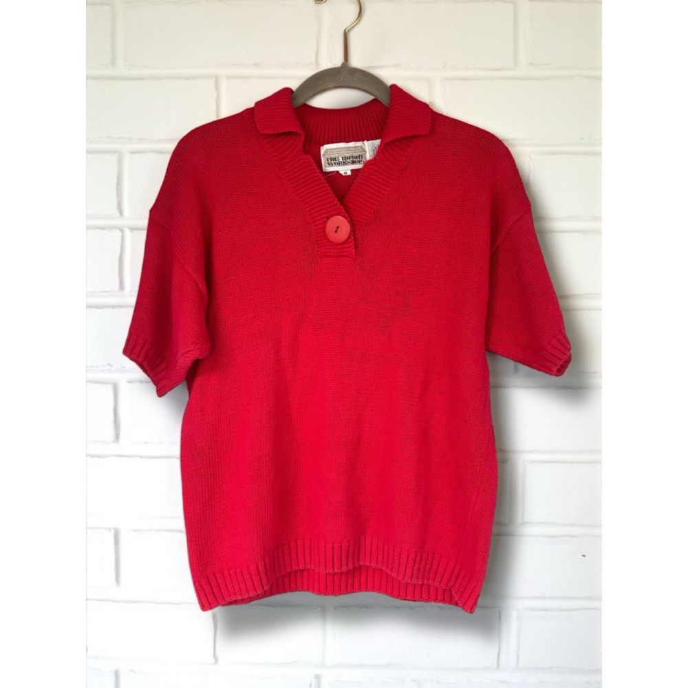 Vintage The Import Workshop Women's Medium Red V-Neck Knit Sweater Grandmacore